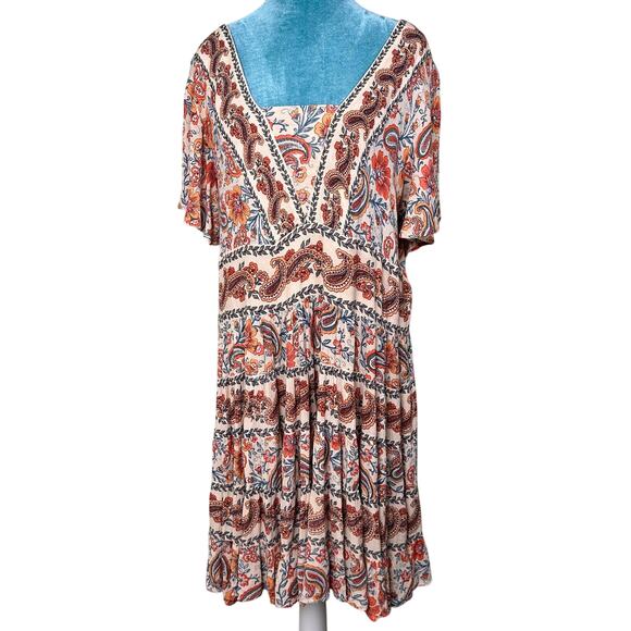 Bila Women XL BOHO Dress Midi 3 tiers Paisley - Picture 1 of 12